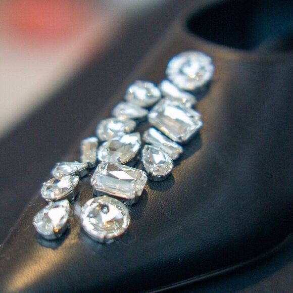 Black Leather Heels with Crystals - Picture 5 of 10